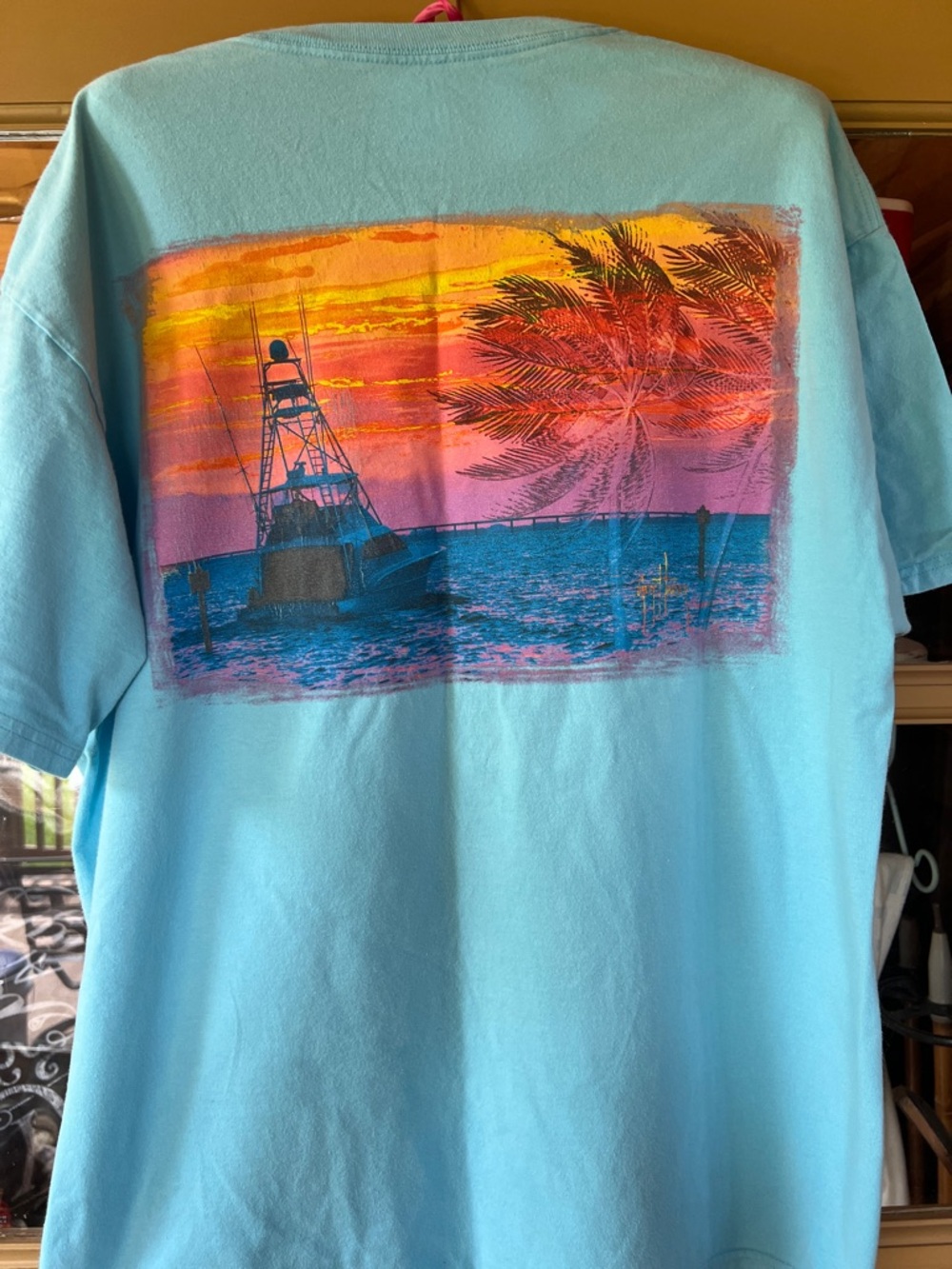 Guy Harvey Gulfstream Men's Back-Printed Cotton Tee Large Pool Blue